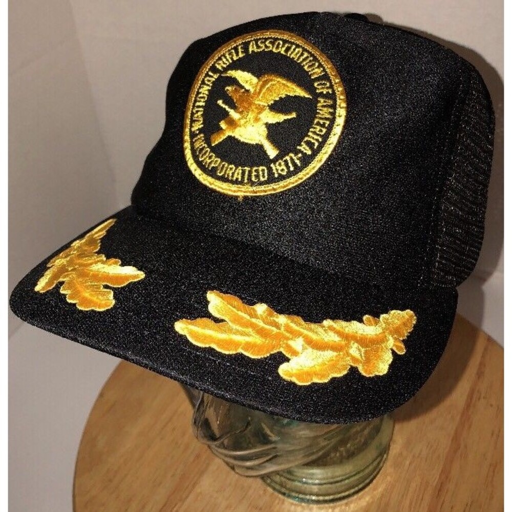 VTG NRA National Rifle Association 80s USA Trucker Hat Cap Snapback Gold Leaves